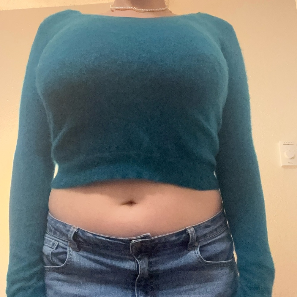 Magaschoni 100% Cashmere Teal Vibrant Blue Green Cashmere Sweater Small